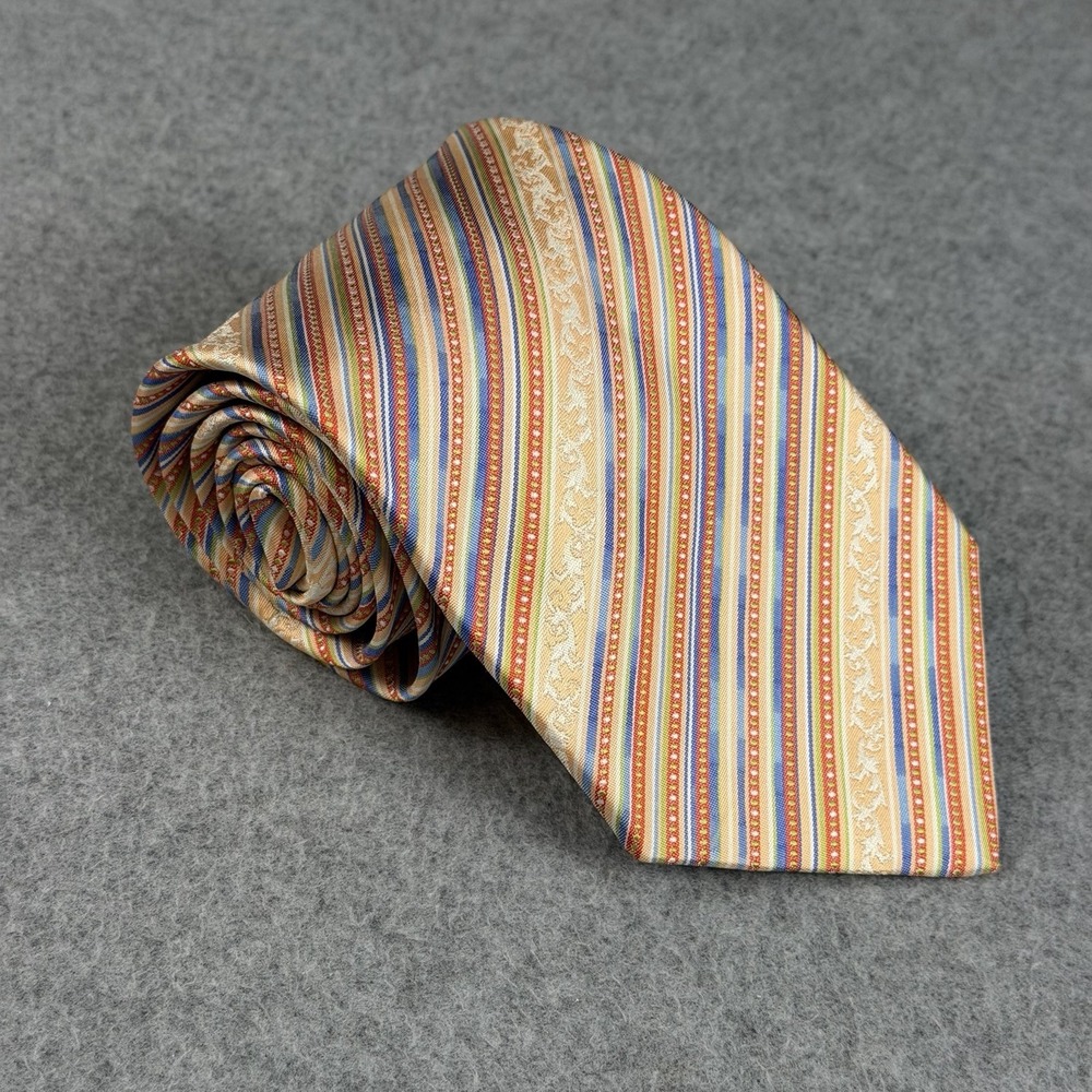 Vintage Versace Silk Tie Medusa Logo Multicolor Striped Made Italy Mens 56x3.6"